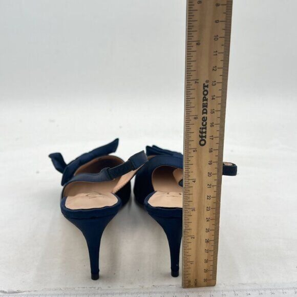 YDN Blue Pointed Toe Bow Slingback Slip on Pump Mid Heels Evening Satin Sandals - Picture 5 of 8